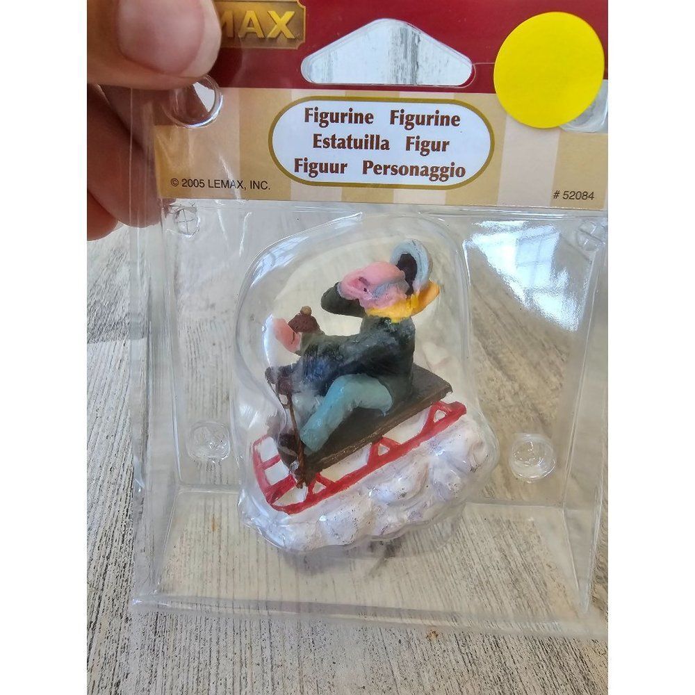 Lemax Grandpa sledding sleigh toboggan family people accessories 2005 new